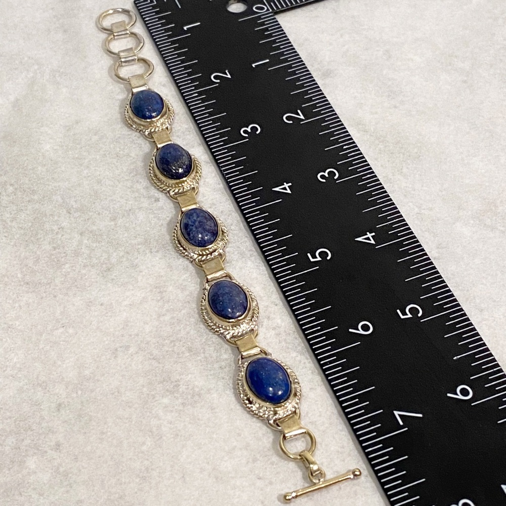 Lapis Lazuli Sterling Silver 925 Toggle Bracelet-Vintage - Picture 9 of 10